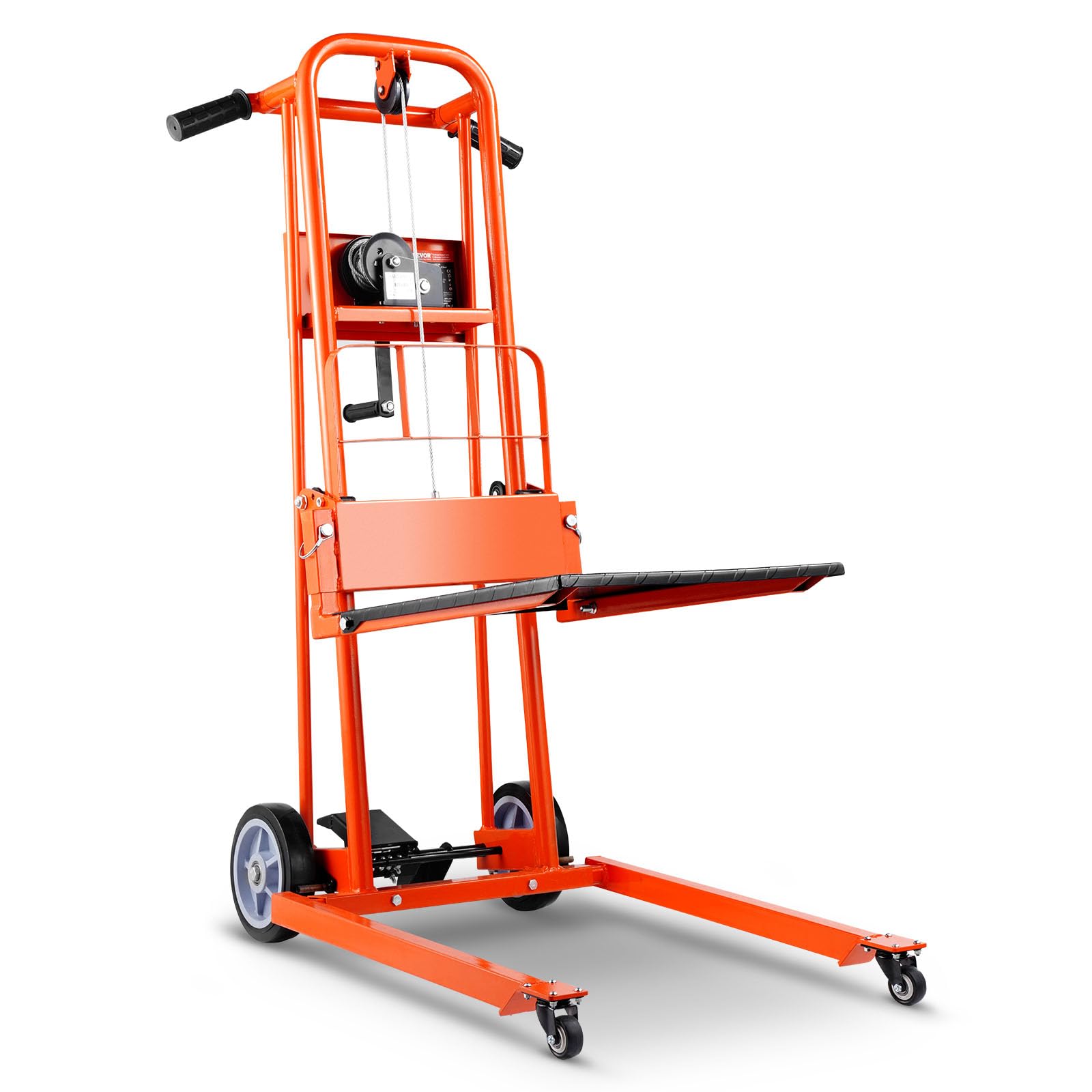 VEVOR Apilador con Cabrestante Manual de Elevación de Materiales con Ruedas Giratorias y Placa Elevadora, Plataforma Elevadora con Capacidad de 149,68 kg, Altura de Elevación Máxima de 1090 mm