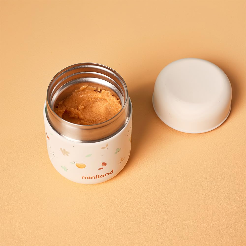 Miniland Food Thermy Mini Valencia 280ml. Thermos per alimenti per bambini da 280 ml, con doppio strato di acciaio che mantiene la temperatura del cibo per ore.