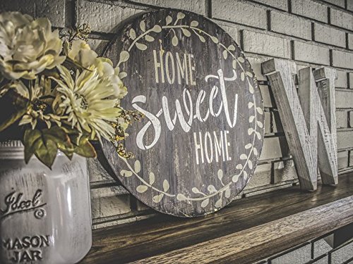 Home Sweet Home Stencil With Laurel Wreath By Studior12 | Reusable Mylar Template For Painting Wood Signs | Round Design | Diy Home Decor Country Farmhouse Style | Mixed Media | Select Size (12") #TOP4