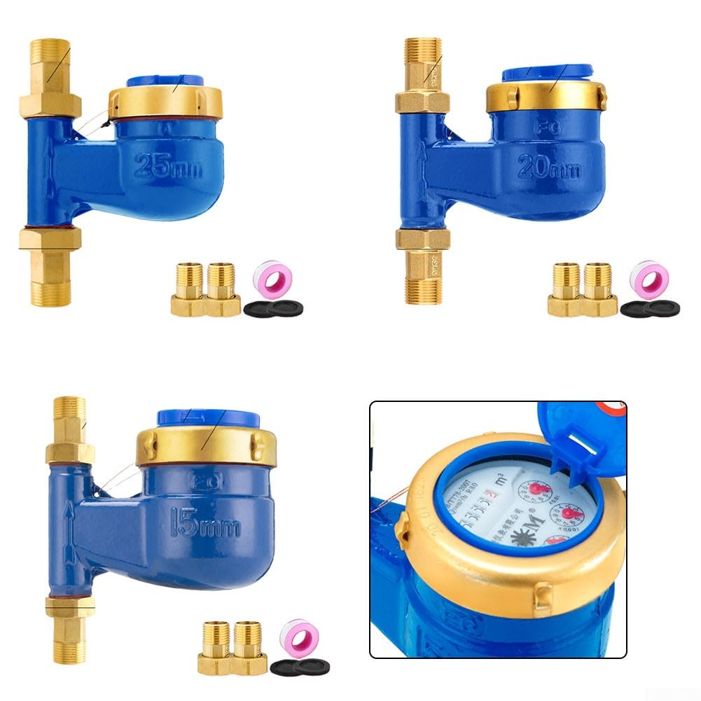 Compteur d'eau vertical, compteur d'eau froide en laiton lourd, compteur d'eau verticale connecté au cuivre pour maison/jardin/maison/appartement (DN25)
