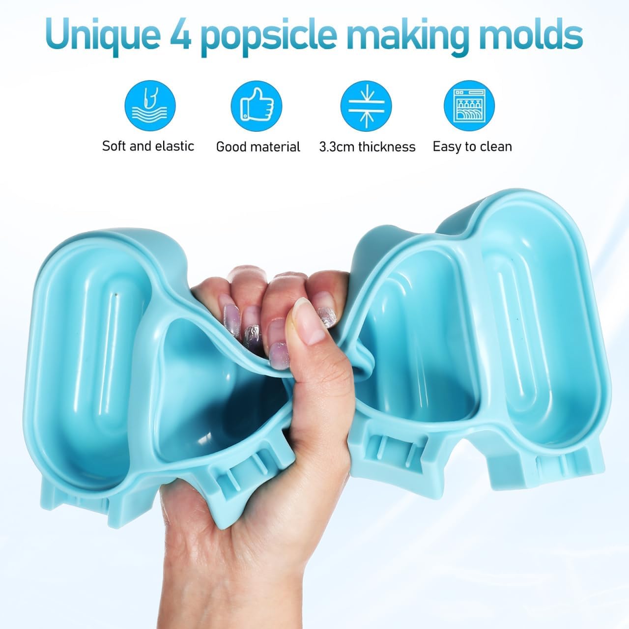 6pcs Silicone Ice Cream Molds Set with Sticks and Lids, Food-grade Silicone Freezer Molds for Homemade Treats and Pudding Maker, Blue for Family Kitchen and Party Use