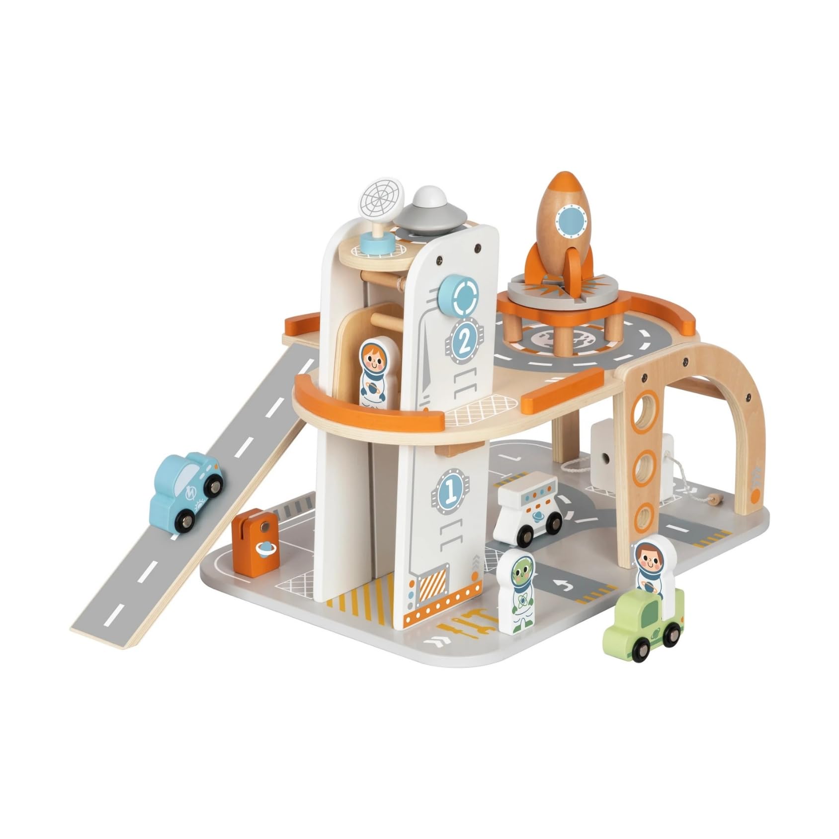 Tooky Toy Weltraum Spielstation FSC Holz: Spielgarage mit Rakete, Astronauten & Fahrzeugen, Montessori Lernspielzeug, Fördert Motorische, Soziale & Emotionale Entwicklung, Geschenk ab 3 Jahren