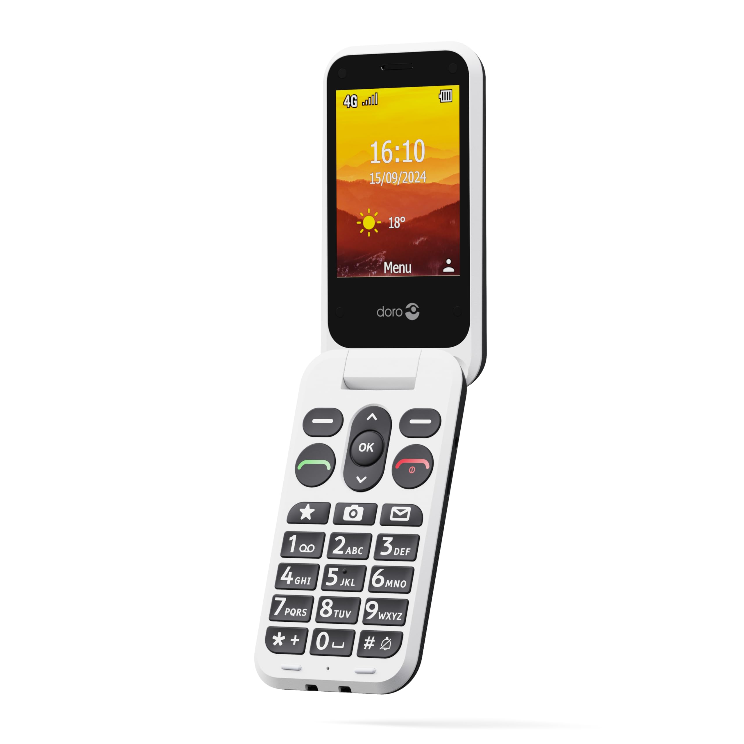 Doro Dźwignia L20, odblokowany telefon komórkowy dla seniorów, duży ekran krajobrazu, potężny dźwięk HD, aparat, przycisk serwisowy z lokalizacją GPS, podstawowy telefon bez Internetu (czarno-biały)