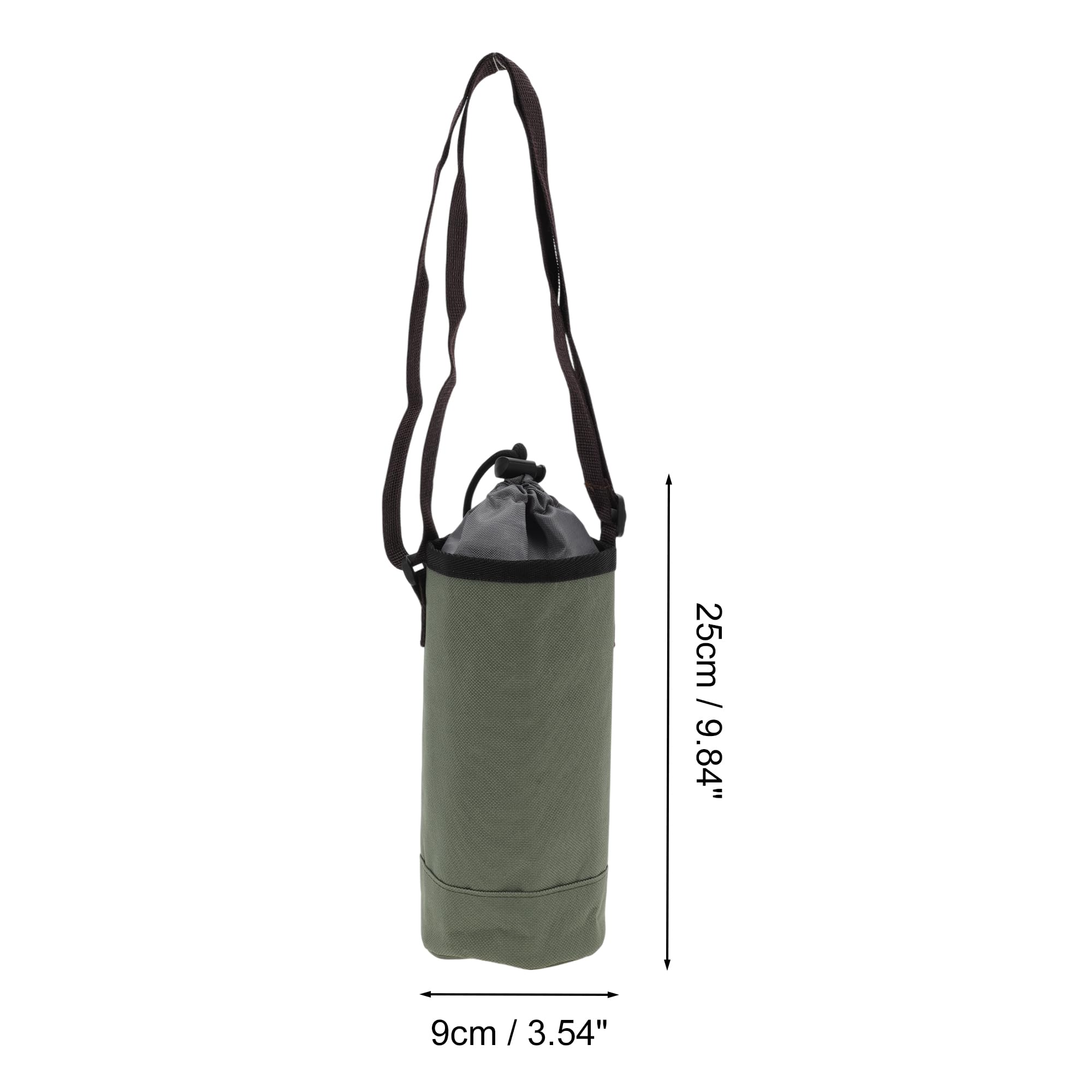 Borsa Isolante per Bottiglia d'Acqua in Tessuto Oxford Cotone Perlato Pellicola in Alluminio Portatile Antiurto con Tracolla Regolabile Sport All'Aperto, 25x9cm, Verde militaresco