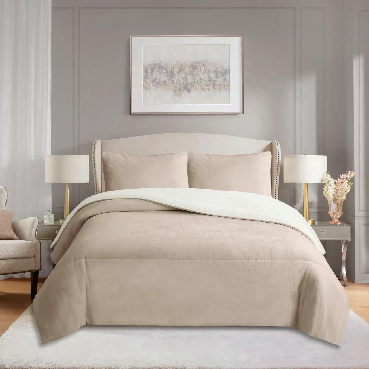 Couverture polaire contre les nuits froides grand lit beige standard