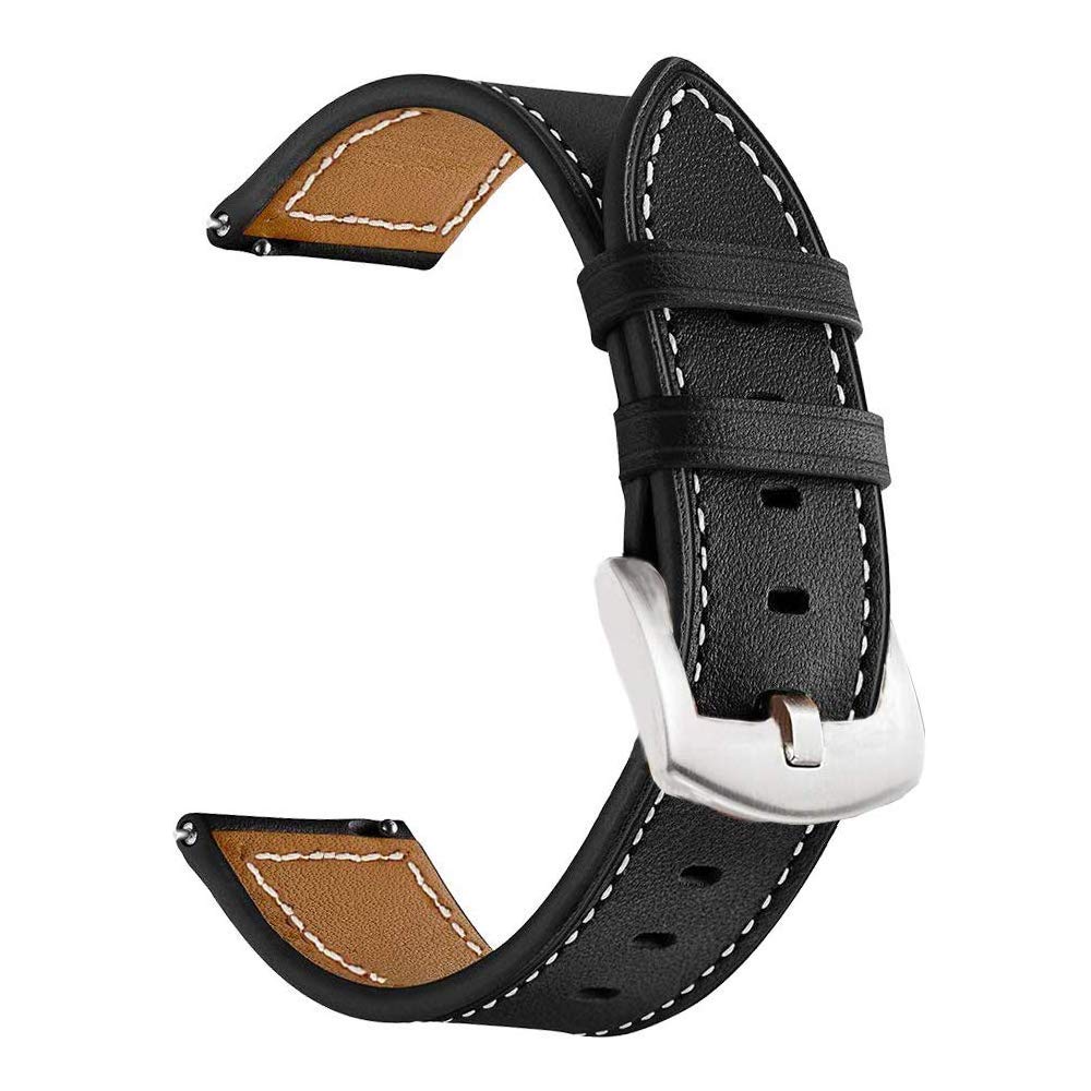 Vivoactive 4S 40mm Bands Leather, 18mm Venu 2S Bands for Men Women, Quick Released Leather Watch Strap with Silver Metal Buckle Compatible for Garmin Vivomove 3S 39mm Smart Watch-Black