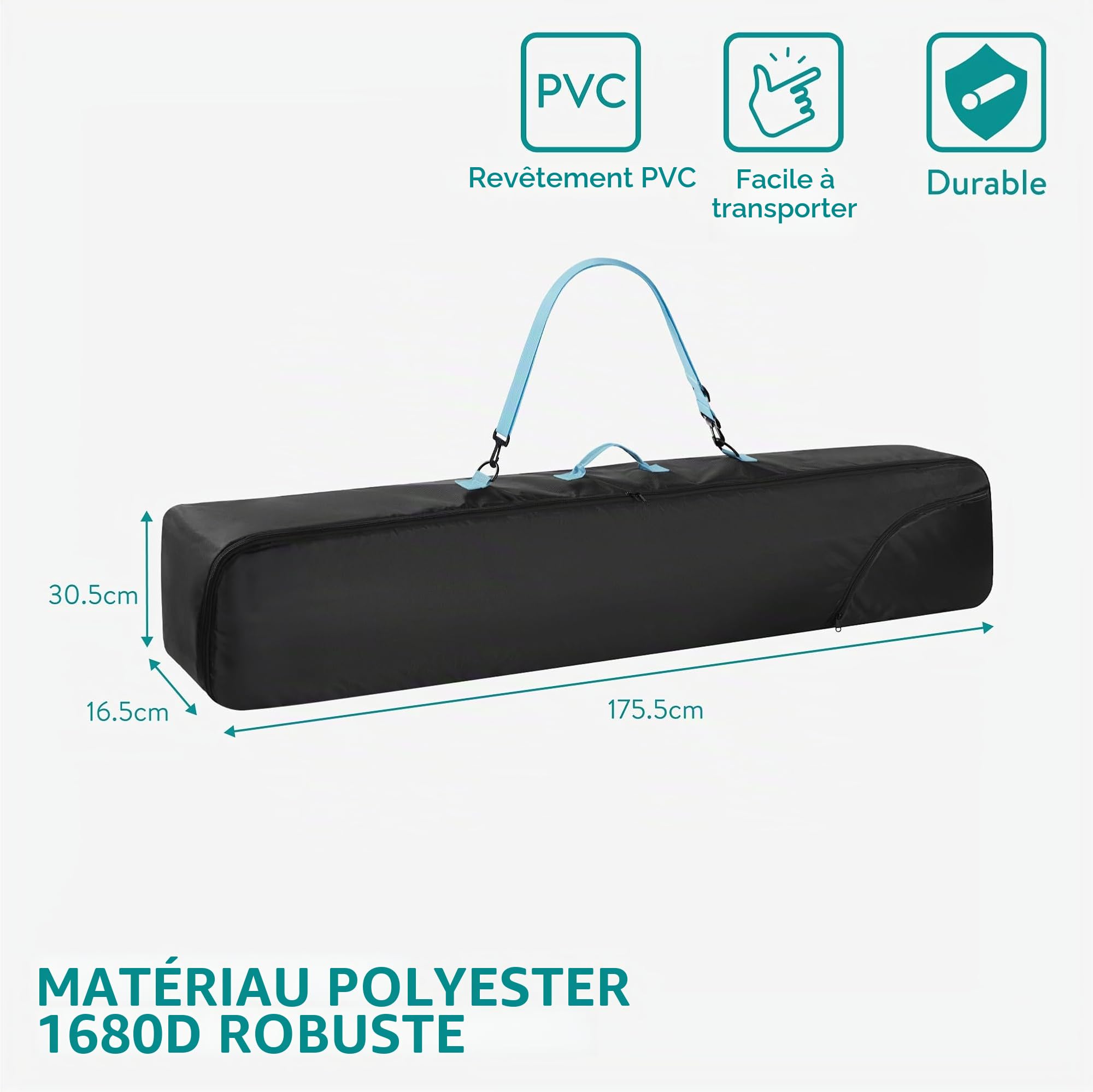 Navaris Sac Snowboard - Housse de Planche de Snowboard en Polyester - Housse pour Snowboard avec Fermeture éclair Sangle poignée et Poche