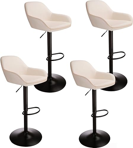 Miniatura 101 de Glitzhome Mid Century - Juego de 2 taburetes de bar ajustables de cuero giratorio vintage con respaldo y reposapiés, taburetes de bar modernos de