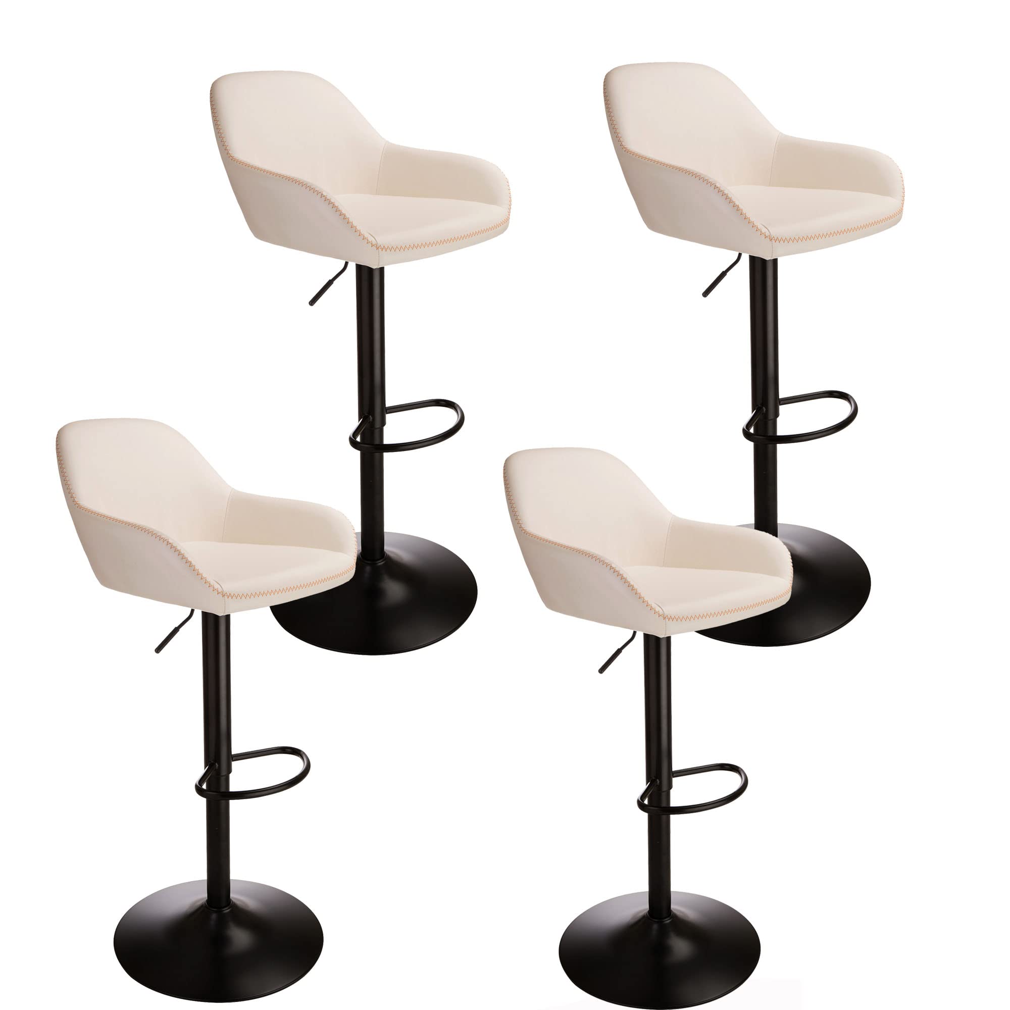 Glitzhome Bar Stools Set of 4 Mid Century Modern Swivel Leather Adjustable Bar Chair with Backrest and Footrest for Kitchen Island Livingroom, Coconut Milk