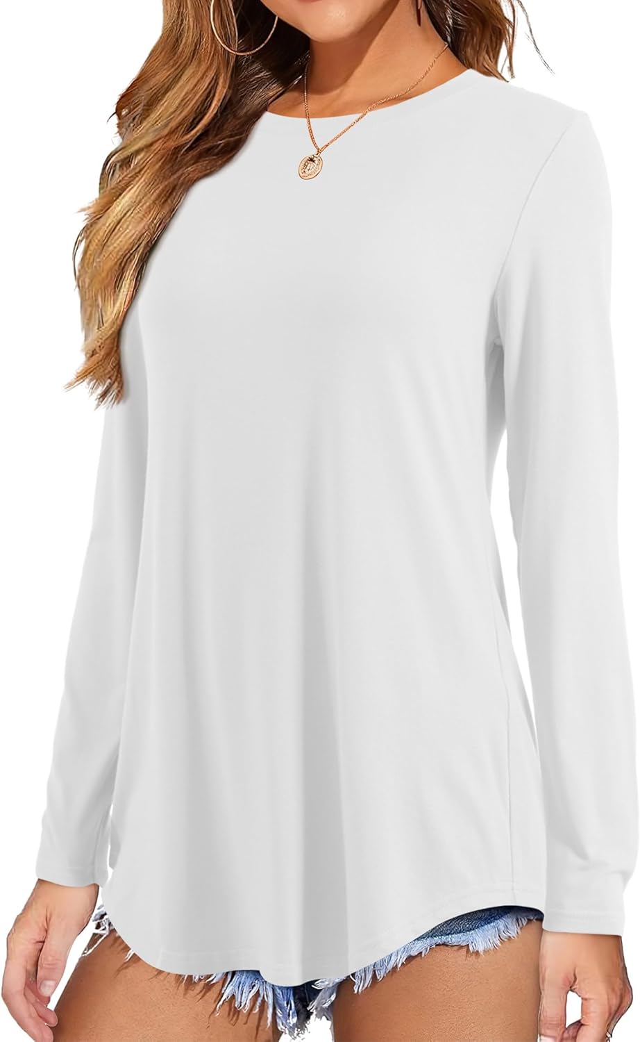 Amoretu Women's Long Sleeve Tunic Tops Casual Crew Neck Loose Shirts for Leggings - Image 2