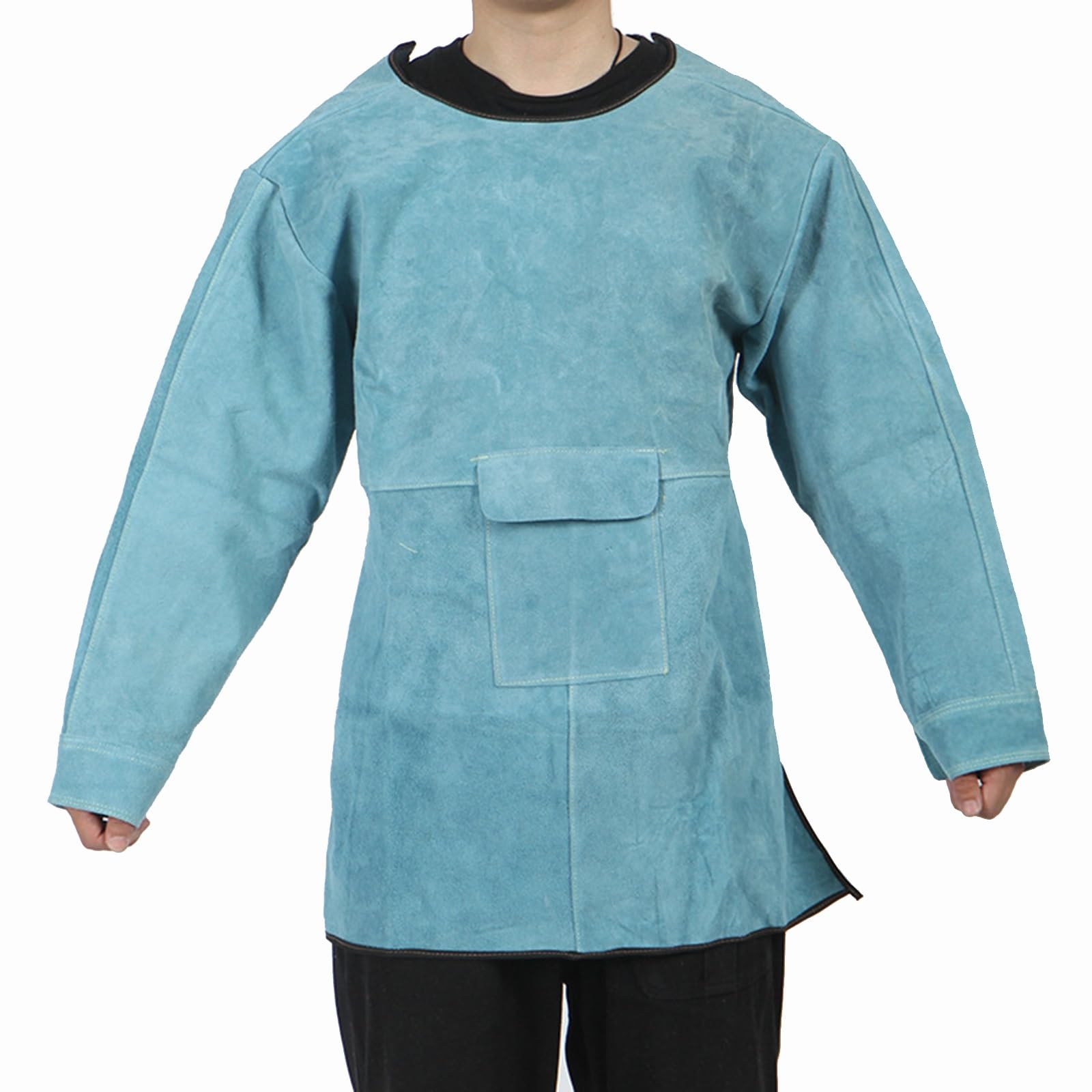 Delantal de Cuero para soldar con Manga Larga, Resistente al Fuego, para Trabajos Pesados, de Seguridad para herreros, Color Azul.