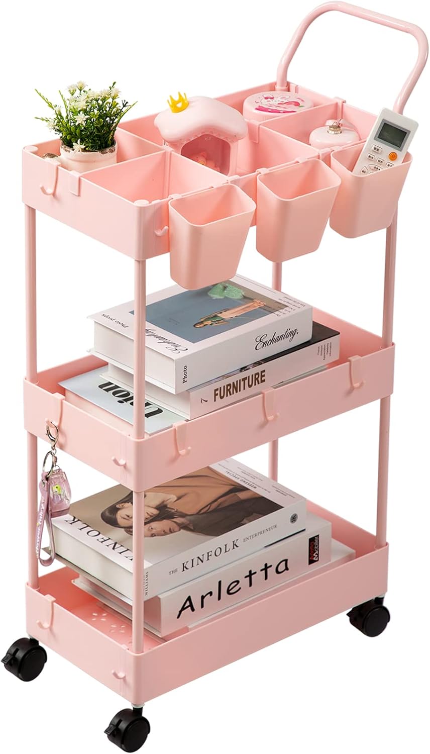 danpinera Slim Storage Cart, 3 Tier Narrow Rolling Cart on Wheels