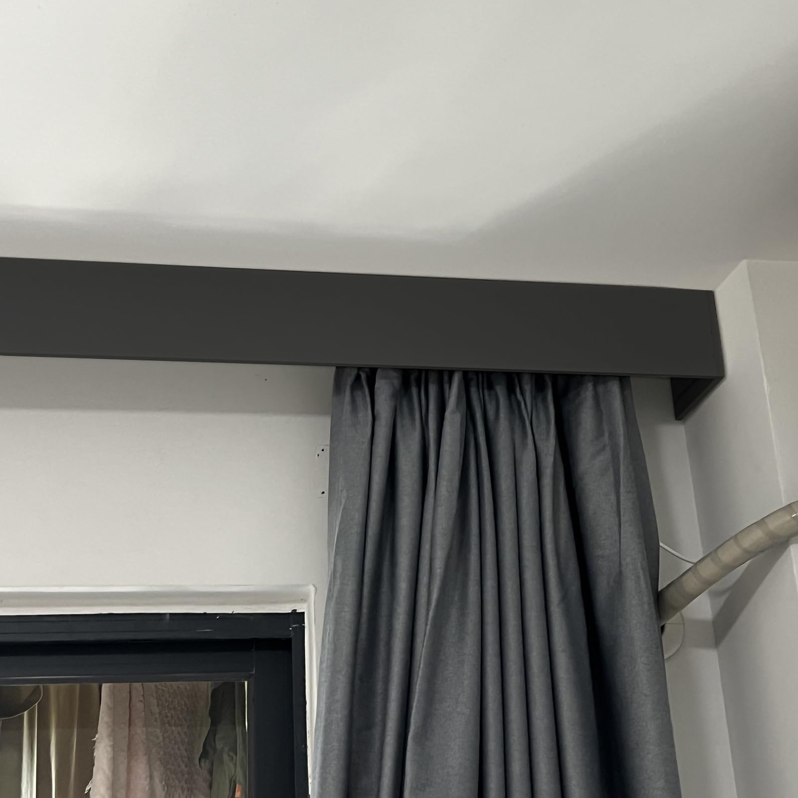 Ceiling Curtain Rod Covering Pelmet Box without Track, Top of Curtain Light Blocker Window Cornice Board, Elegant Blinds Hidden Valance Panel(Black,7.5ft (228.6cm))