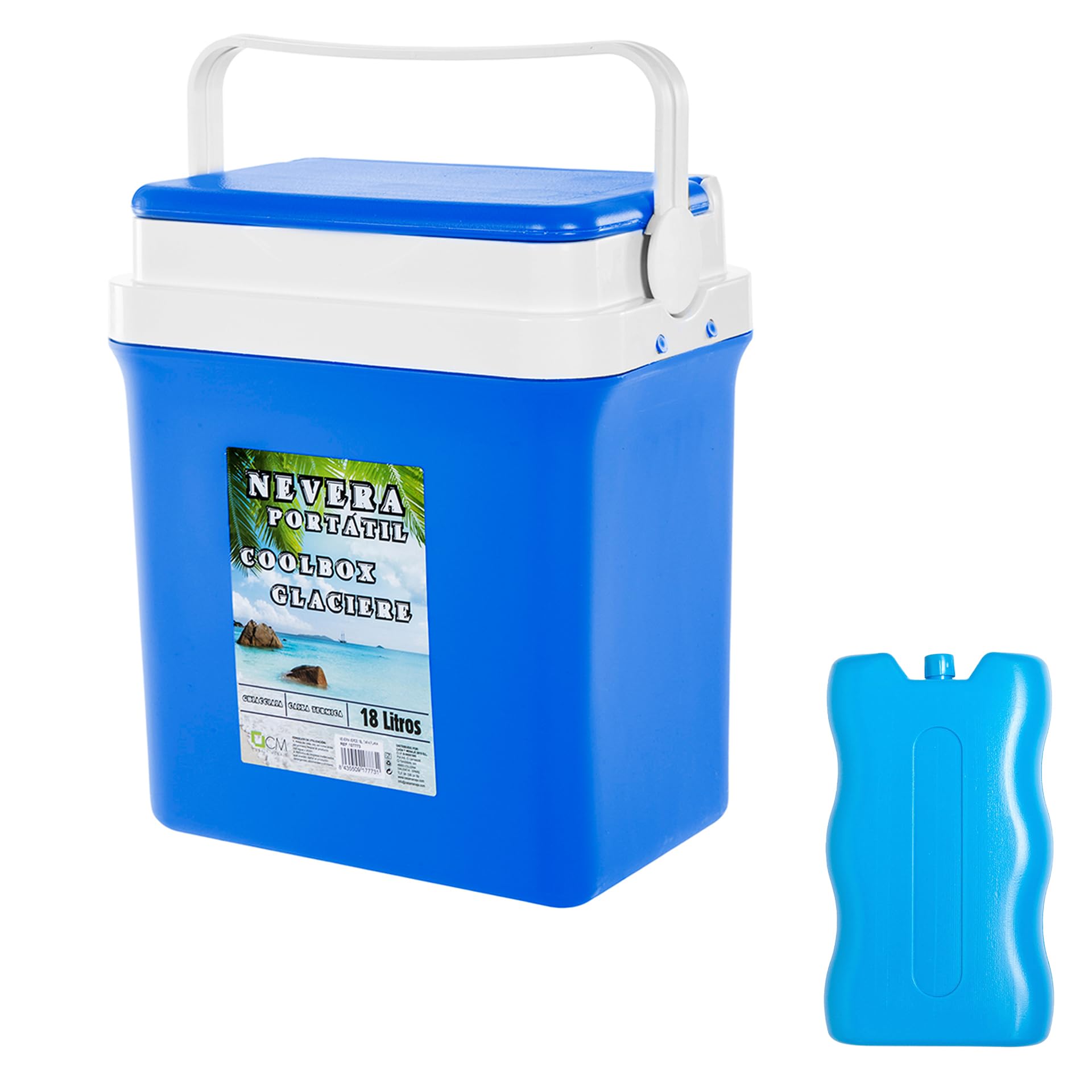 Nevera Portatil Camping, Playa o Picnic - Nevera Rígida con Asa Resistente y Cierre hermético. Regalo Acumulador para Mantener Frescos Alimentos y Bebidas. Capacidad 18L y 25L Color Azul CoolDreams