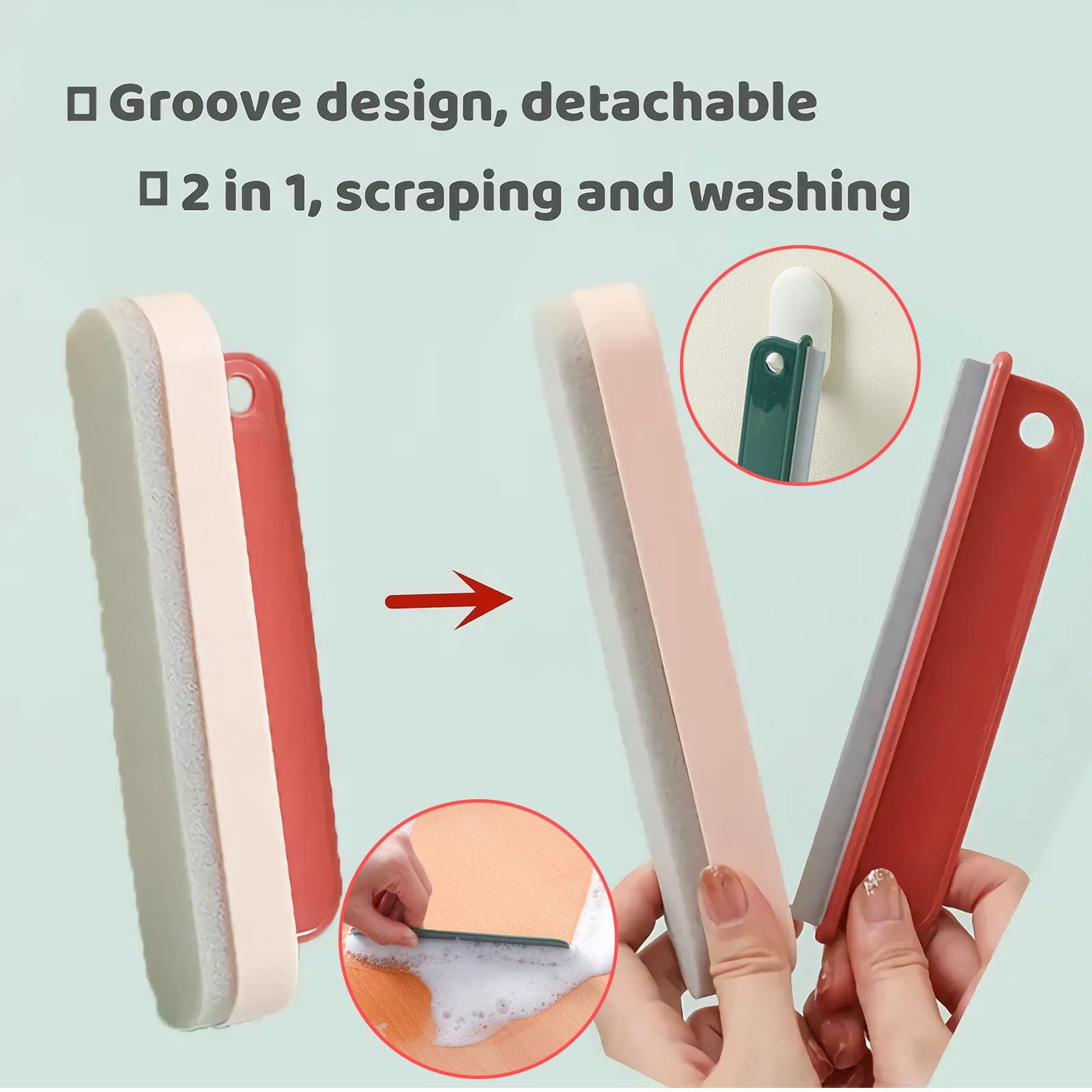 Eowppue 6-Piece Window Squeegees & Glass Brush 2-in-1 Glass Cleaning Tool-Soft Silicone Blade for Bathrooms Kitchens - Image 4