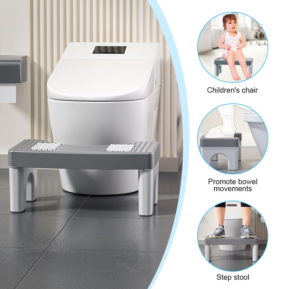 CEWROM Sgabello WC per adulti, sgabello da bagno, pieghevole, con ruote massaggianti, sgabello da bagno per gonfiore, stitichezza, sindrome dell'intestino irritabile