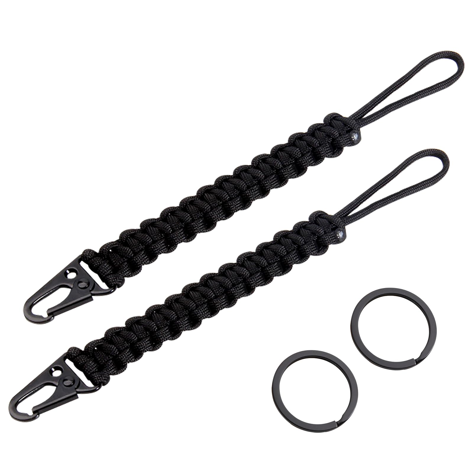 WOLMIK Pack of 2 Paracord Keyring Carabiner, Paracord Keyring with Metal Ring, Personalised Carabiner Hook, Multifunctional Braided Lanyard for Motorcycle, Car, Camping, Hiking