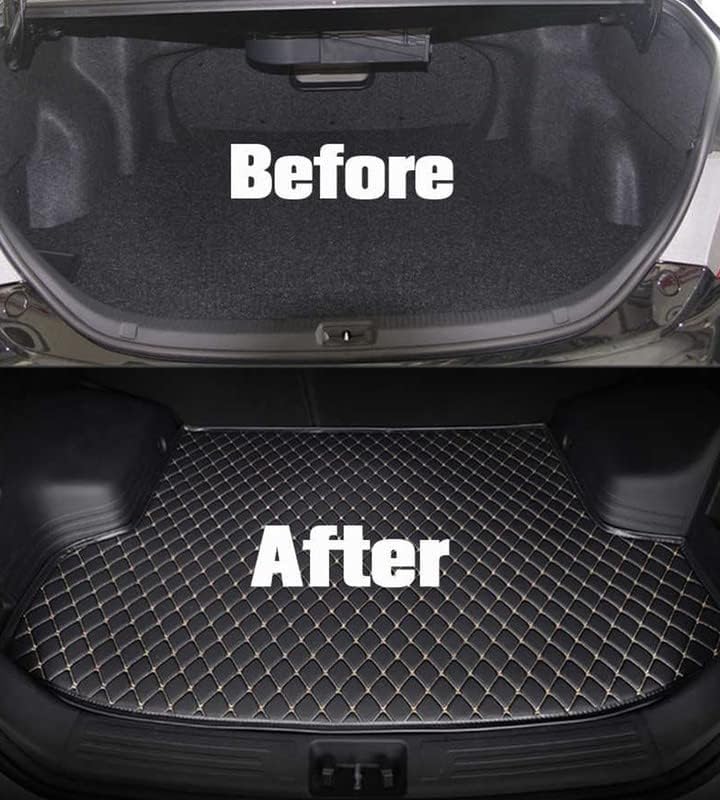 Image of Premium Boot Mat for Model Y Custom Fitted, Luxury Car Boot Mats Compatible with Tesla Model Y, Set of 1 PIECE, 100% Waterproof and Washable, Classic Black with Beige Thread