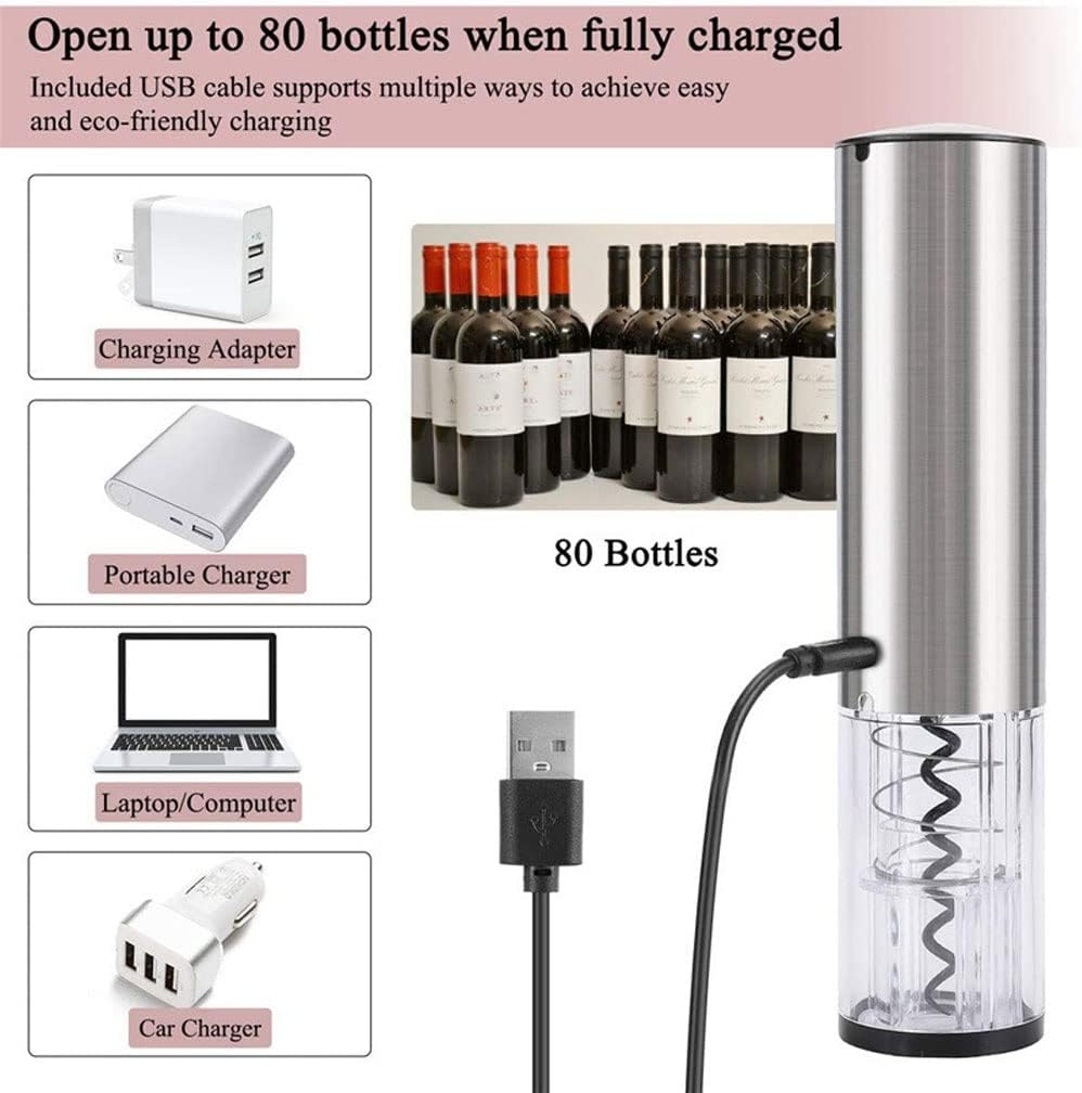 Electric Wine Bottle Opener Automatic Wine Opener Electric Corkscrew with Foil Cutter,Wine Pourer,Wine Stopper,USB C Charging Cable, Fathers Day Dad Gifts from Dauther Son