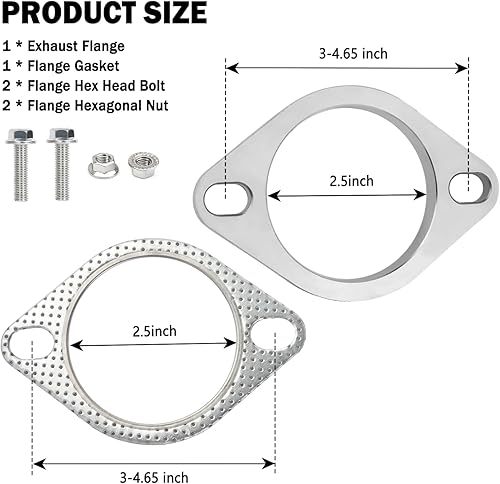 Miniatura 10 de Kit de juntas de brida de escape de 3 pulgadas, kit de sistema de escape de acero inoxidable para bridas de escape de repuesto automotriz, kit de