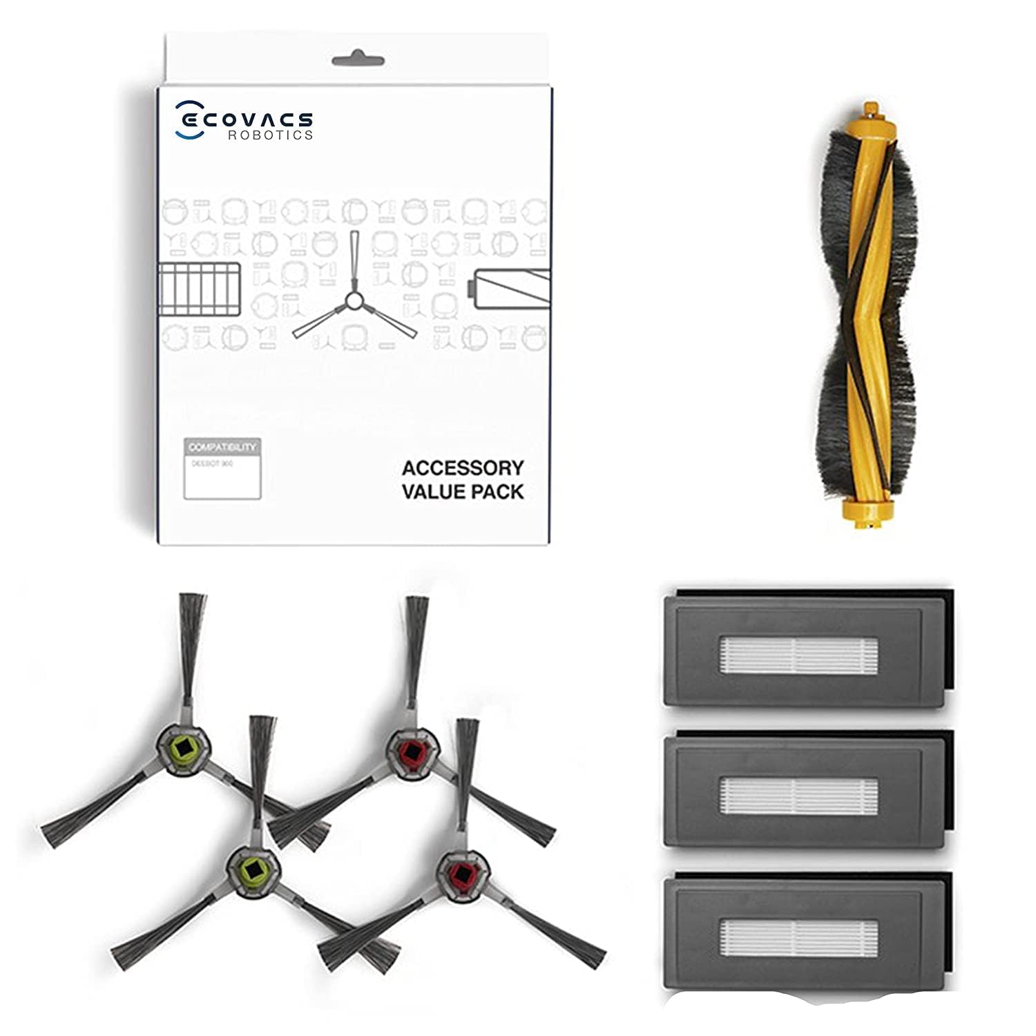 ECOVACS Original Accessory Kit compatible for OZMO 950, N8 & T8 Series Only (1 X Roller Brush, 4 X Side Brush & 3 X EPA Filter)
