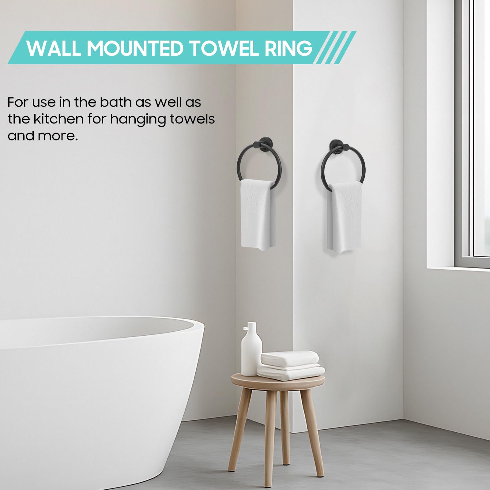 DarMoi Stainless Steel Towel Ring Heavy Duty Rustproof Towel Hanger for Bathroom & Kitchen, Round Modern Design - Image 2