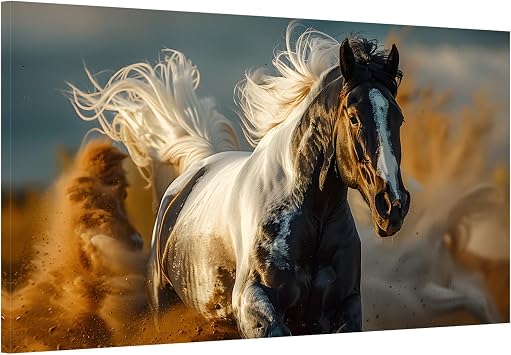 Horse Pictures Wall Art Modern Wild Animals Posters Prints on Canvas Running Horse Painting for Living Room Bedroom Kitchen Home Office Decor Framed Ready to Hang - 12"H x 16"W