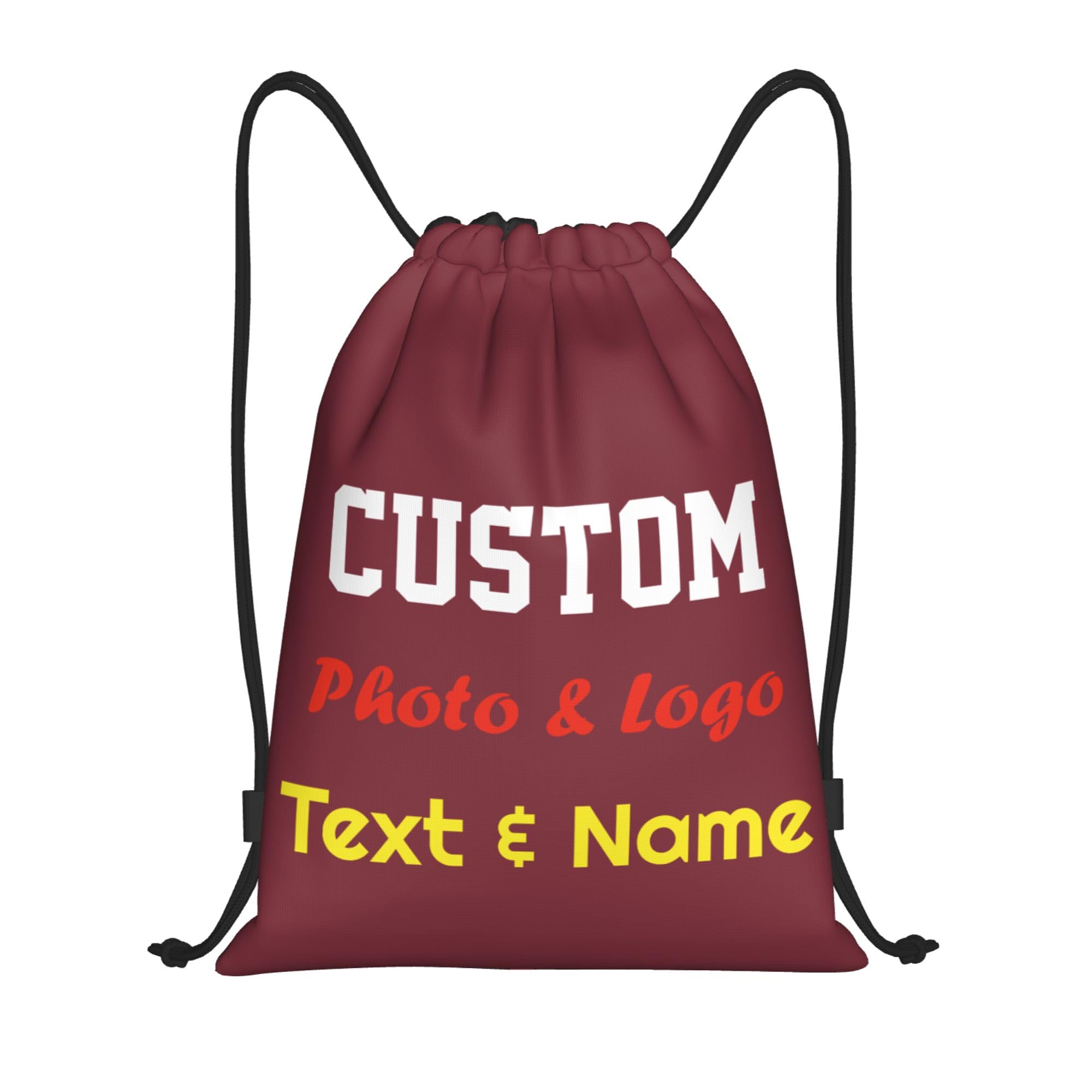 Personalised Drawstring Bag Custom Drawstring Backpack with Your Own Photo/Logo/Text/Name, Design Drawstring Gym Swimming Yoga Bag, Customised Knapsack for Sports Business, Wine Red, Burgundy, S