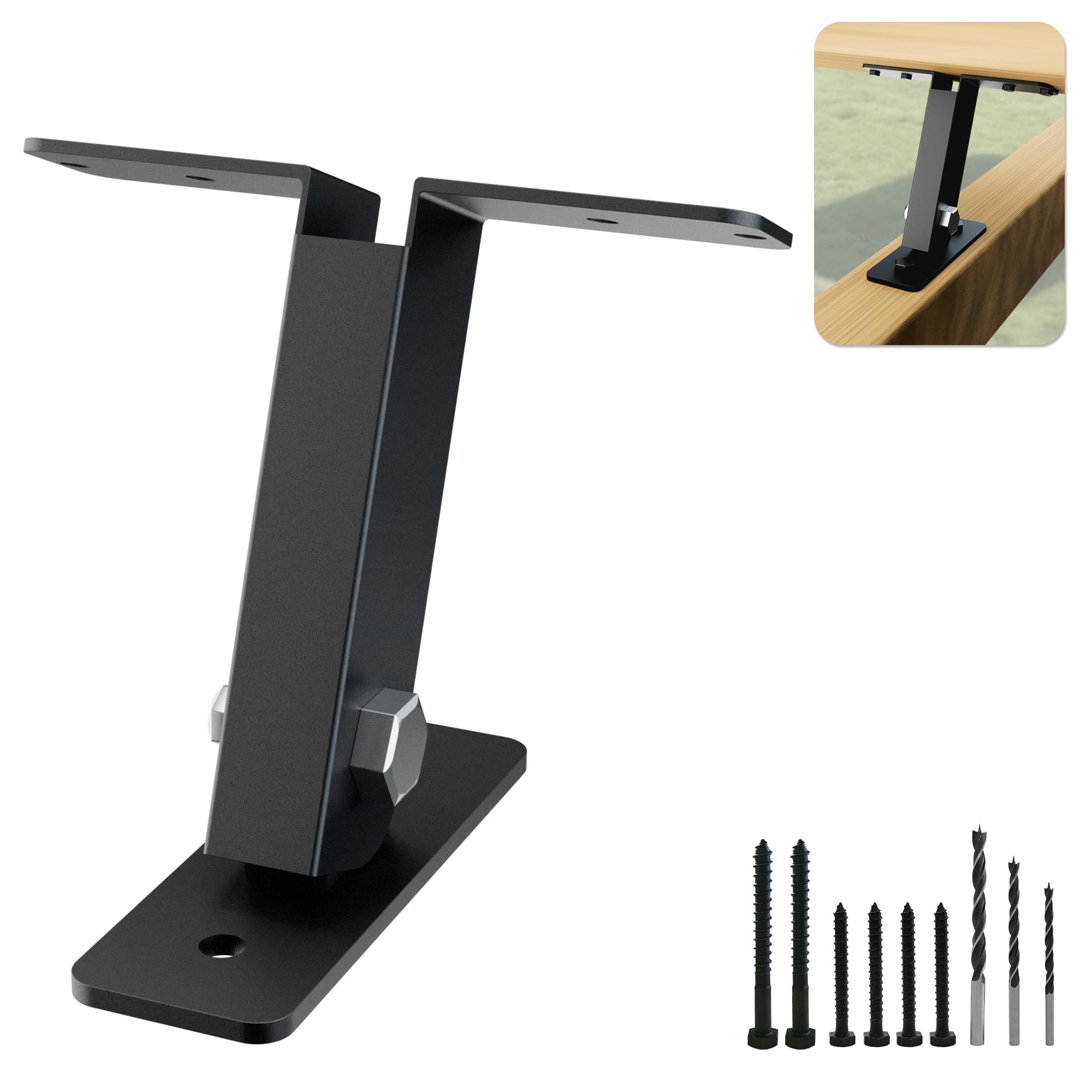 Heavy Duty Pergola Roof Riser Beam Bracket for Gazebo Roof Posts - Adjustable 90° Support, Wind &amp; Snow Resistant, Includes Screws &amp; Drill Bits, Black, 1 Piece