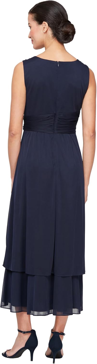 S.L. Fashions Womens Tea Length Mesh Sleeveless Mother of The Bride Dress with Embellished Shoulder Jacket - Image 5