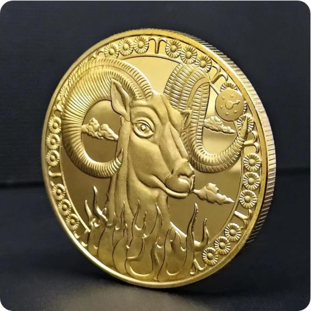 Reiwan Gold Commemorative Coin Twelve Constellation Aries Lucky Coin Plated Commemorative Coins Challenge Coin Souvenirs Gifts