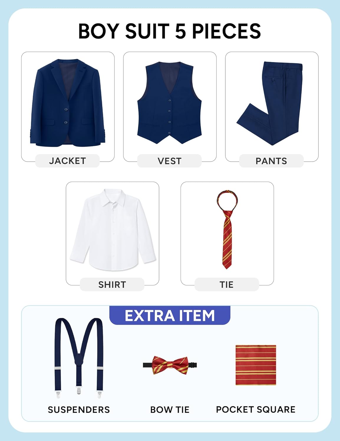 Marvelous World Boys' Plus Size Husky Stretch Suit Set, Youth Suit Size 8-20, Adjustable Waist - Image 2