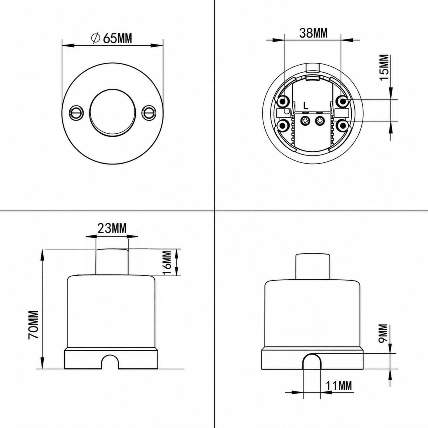 Dimmer girevole a LED in porcellana retrò, All-in-One, serie QR1, nero | Vera porcellana con dimmer LED universale