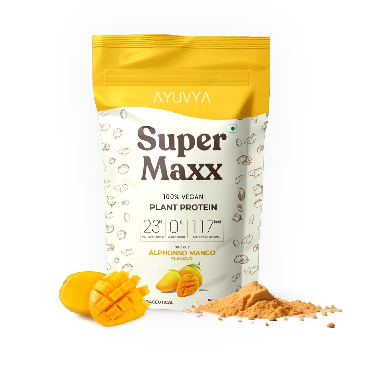 Ayuvya Super Maxx Plant Protein | Elevate Your Fitness Journey for Muscle Growth, Recovery, and Overall Well-Being | Mango Flavoured (500 Gram, Mango)