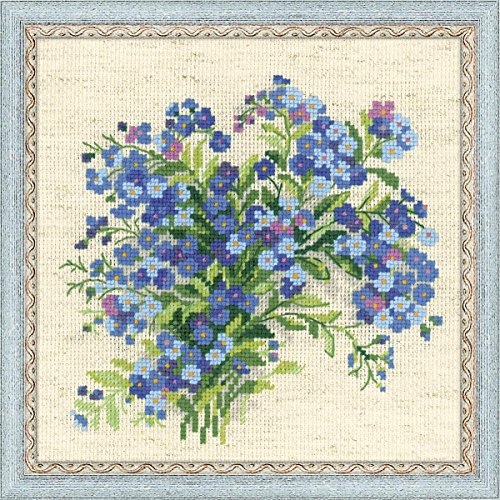 Image of RIOLIS - Forget Me Nots 1496, Floral Cross Stitch Kits 7,87 inch x7,87, Cross Stitch Kits for Beginners & Advanced, Crossstitching Kits Adult, Counted Stitching Kits, Flowers Embroidery Kit