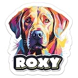 Roxy Labrador Dog Name Sticker - Vinyl Waterproof Decal for Car, Laptop, Wall, Window, Water Bottle, Bumper Sticker Size - 3'' Longer Side