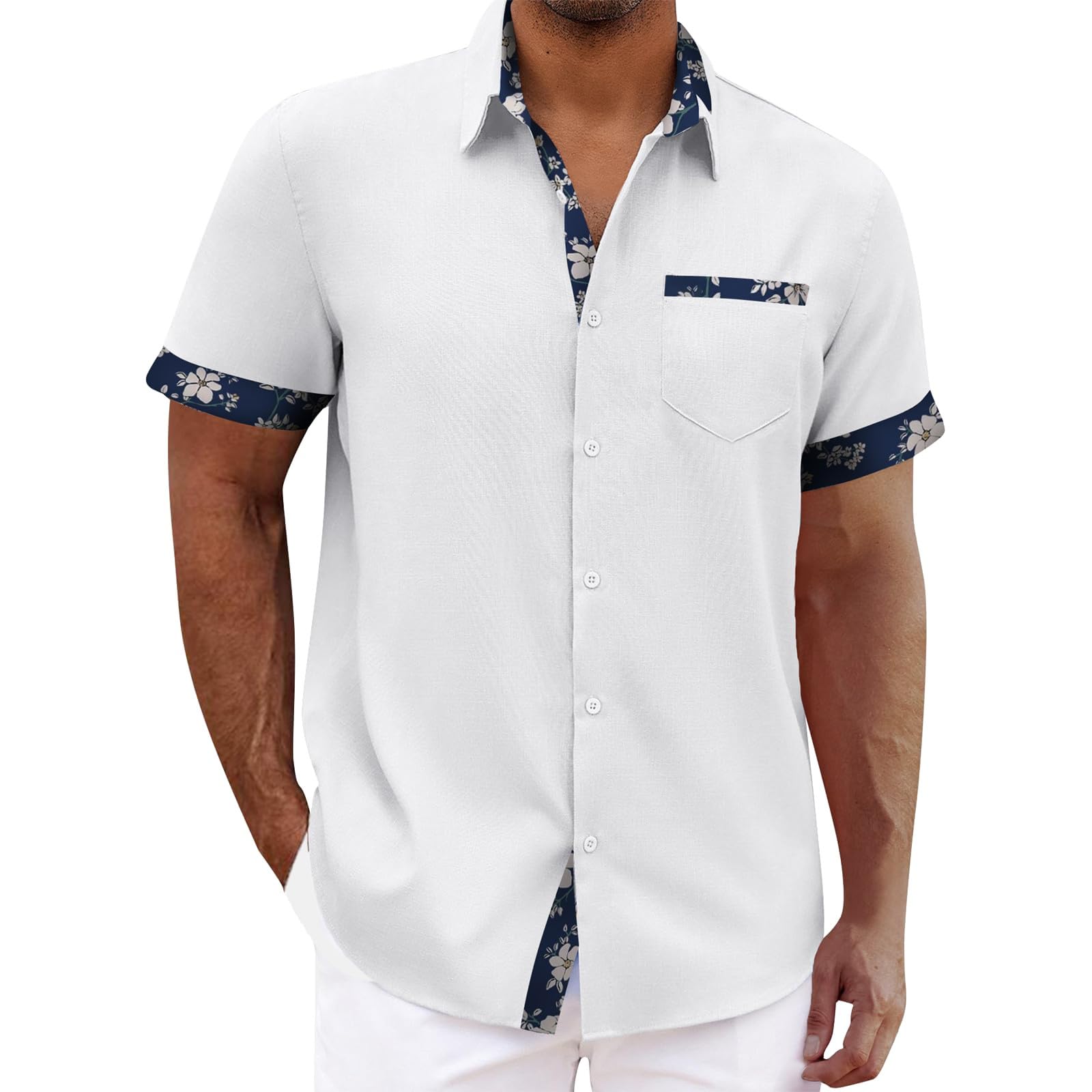 Mens Short Sleeve Dress Shirts Lightweight Stretch Button Down Shirt Summer Casual Collar Dress Office Top with Pocket
