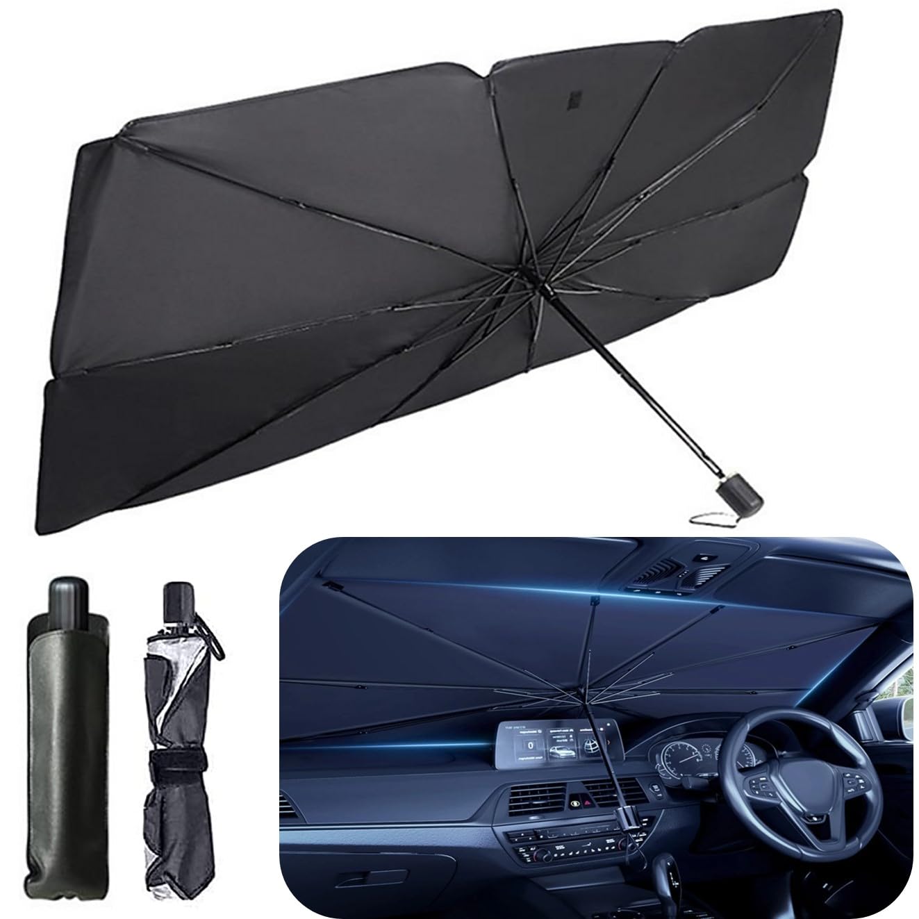 Car Sunshade Windshield Cover for Tata Nexon, Umbrella Windshield Sunshade for Car Front Window Full Cover Sun Protection & Heat Insulation Foldable for Most Vehicles