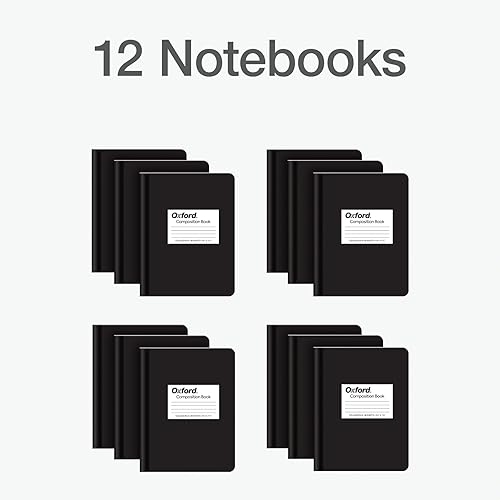 Miniatura 7 de Oxford Composition - Cuaderno de 12 unidades, papel rayado universitario, 7.5 x 9.75 pulgadas, 80 hojas, cubiertas negras (63945)