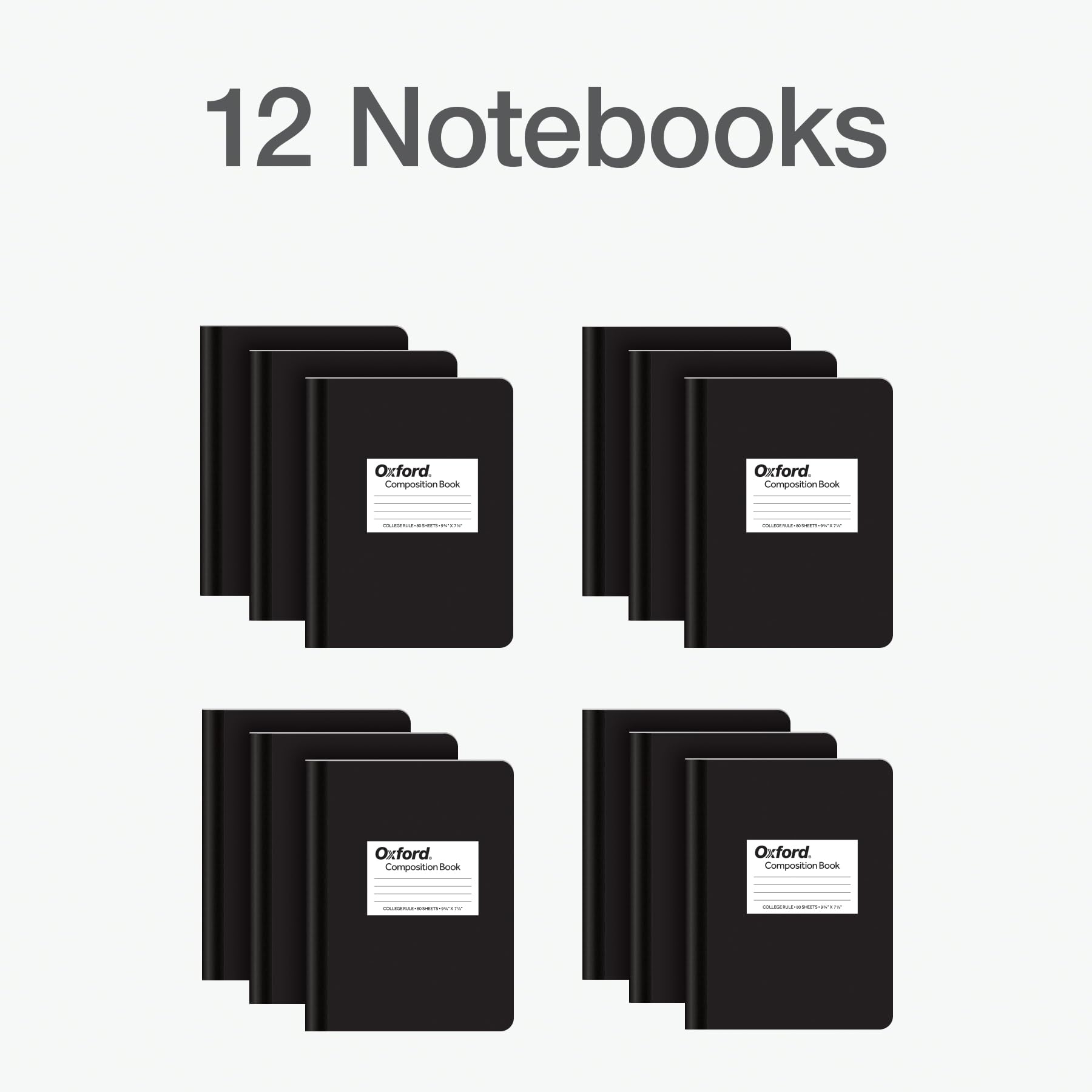 Oxford Composition Notebook 12 Pack, School Supplies, Notebooks for School, Writing Journals, College Ruled Paper, Note Taking Book, 7.5 x 9.75 Inches, 80 Sheets, Black Covers (63945) - Image 7