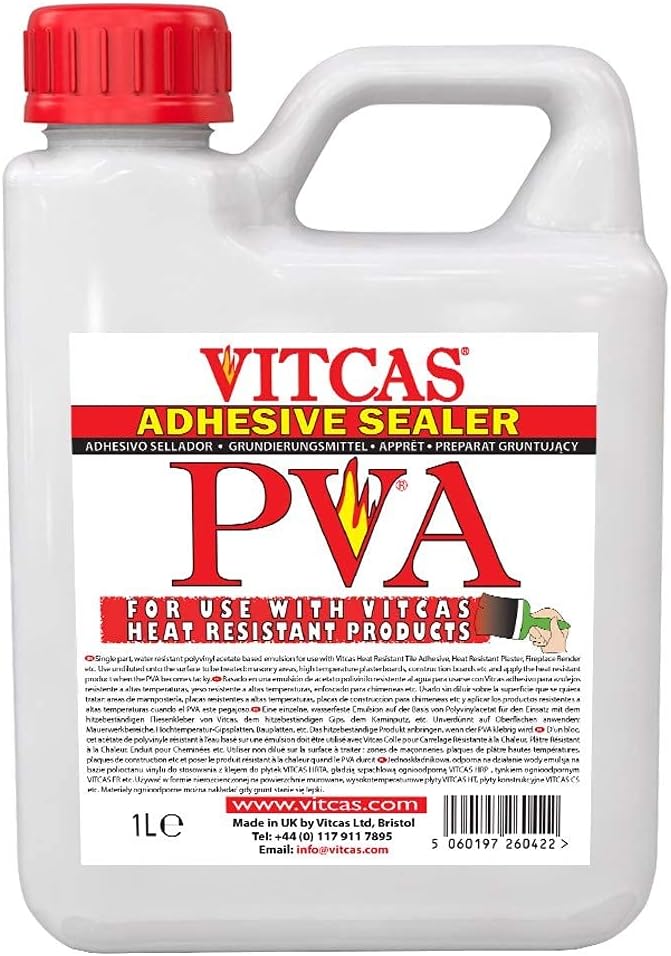 1 liter PVA Adhesive Sealer - For Heat Resistant Plaster - Tile Adhesive - Emulsion Primer - Ready to Use - Easy to Apply - Rapid Drying - High Viscosity