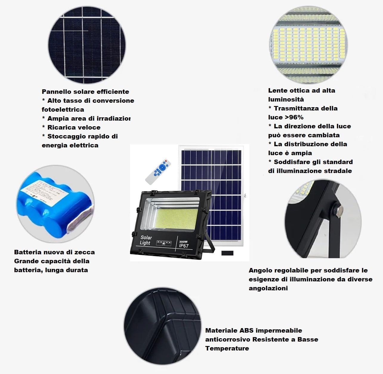 Generico Faretto LED Solare da Esterno 300W, Faro con Sensore Crepuscolare e LED Ultra Luminosi per Giardini, Cortili e Aree Esterne, Sesnsore di Movimento Casa,Giardino,Parcheggio,Strada