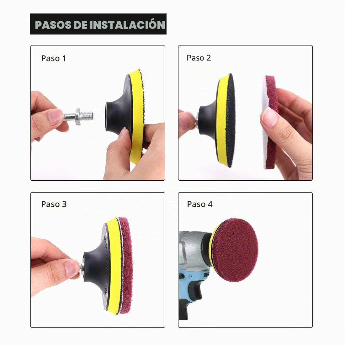 Glarks 16 Piezas 4 Pulgadas Taladro eléctrico Cepillo de Azulejos Estropajo Estropajo Almohadillas de Limpieza Kit con 4 Pulgadas Almohadilla de Disco Soporte para baño y Cocina Limpieza