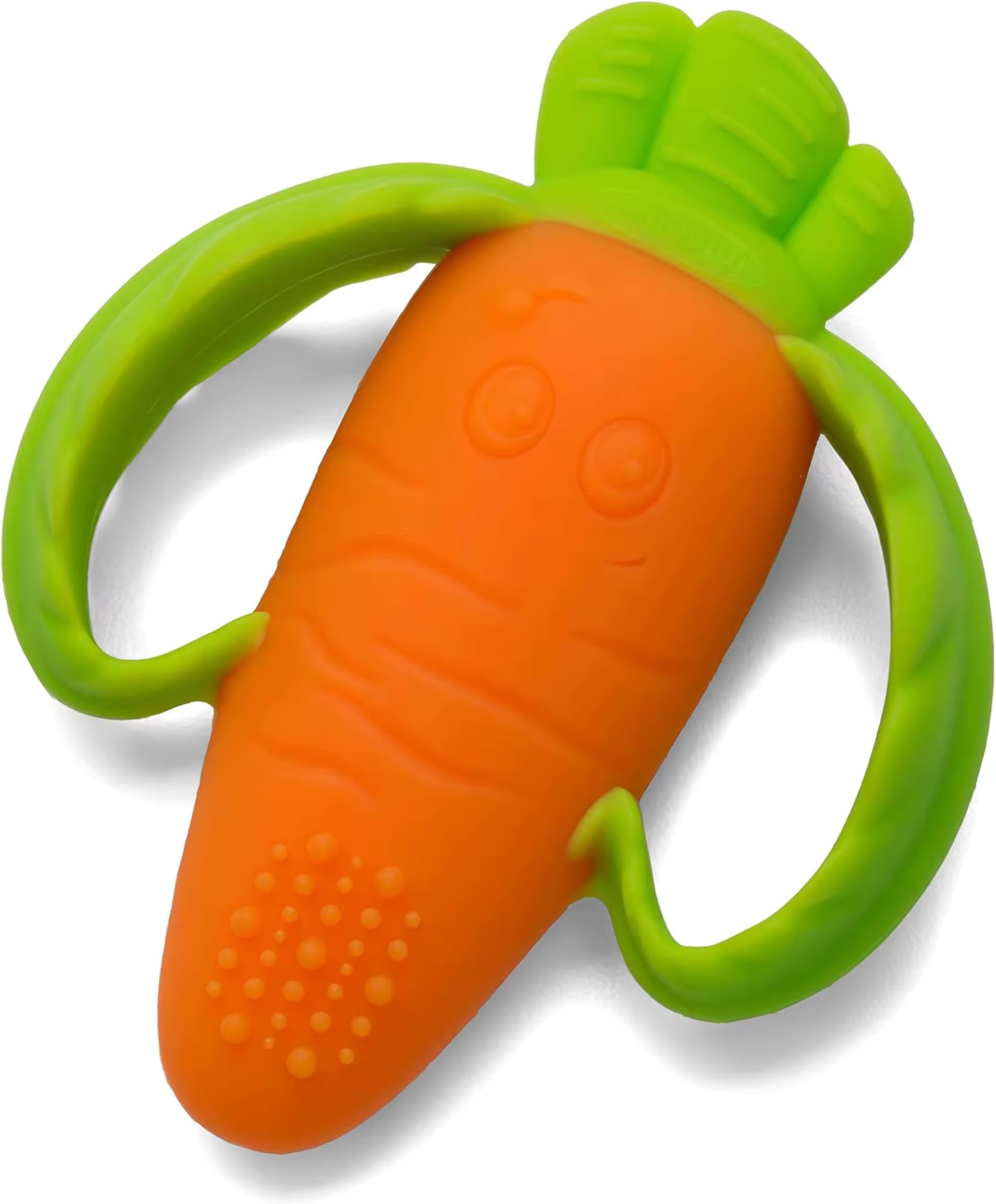 Infant Silicone Good Bites Textured Carrot Teether 6 To 12 Months With Storage Case,Bpa Free Teething Toy For Babies With Textured Surface For Soothing Gums. Babies 0-6 Months 100% Food Grade