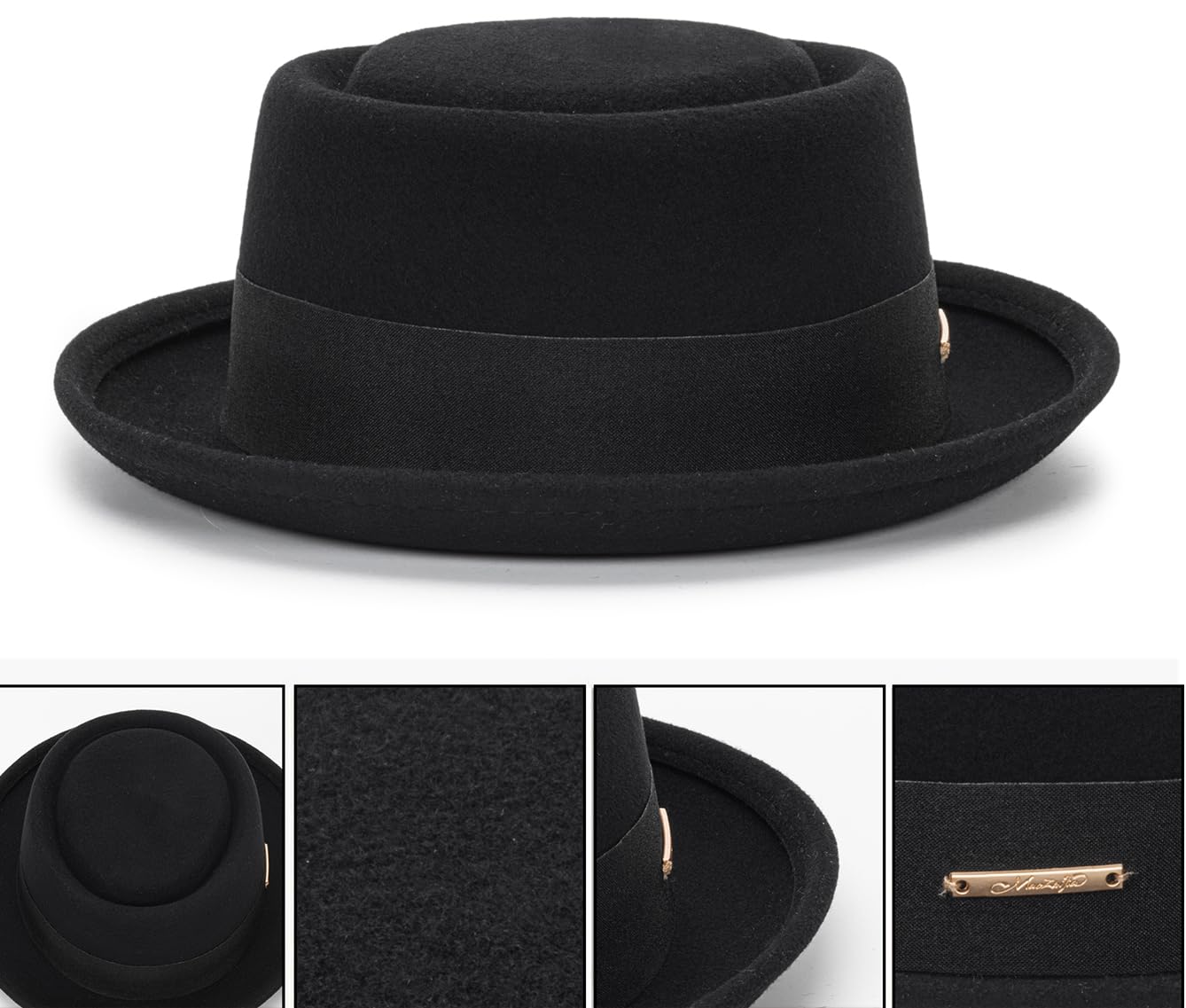 Sombrero de fieltro de lana de pastel de cerdo sombrero vintage noble plano sombrero de barco aplastable sombreros de Panamá