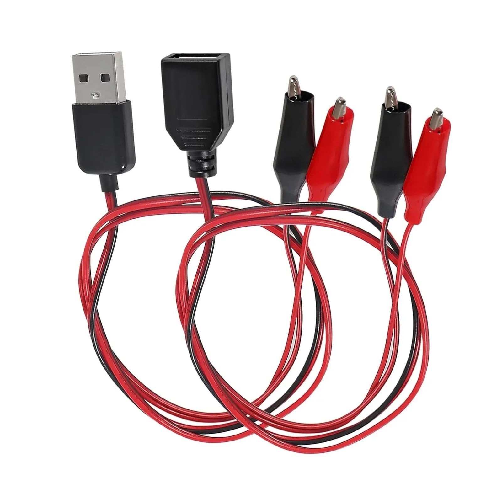 USB A do Crocodile Clip Test Cable 58 cm Red Black 2-Pack