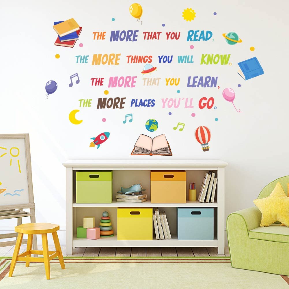 SUPERDANT Lettura Decalcomanie da Muro Citazioni Ispiratrici Adesivo da Parete Decorazione Artistica Motivazionale Decalcomanie da Muro in Vinile Grande Sala di Lettura Citazione da Parete