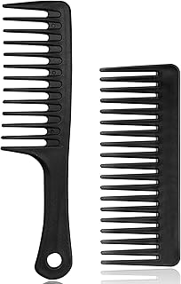 2PCs Wide Tooth Hair Detangling Comb - Large, Wet/Dry, Women/Men, Shampoo Comb (Black)