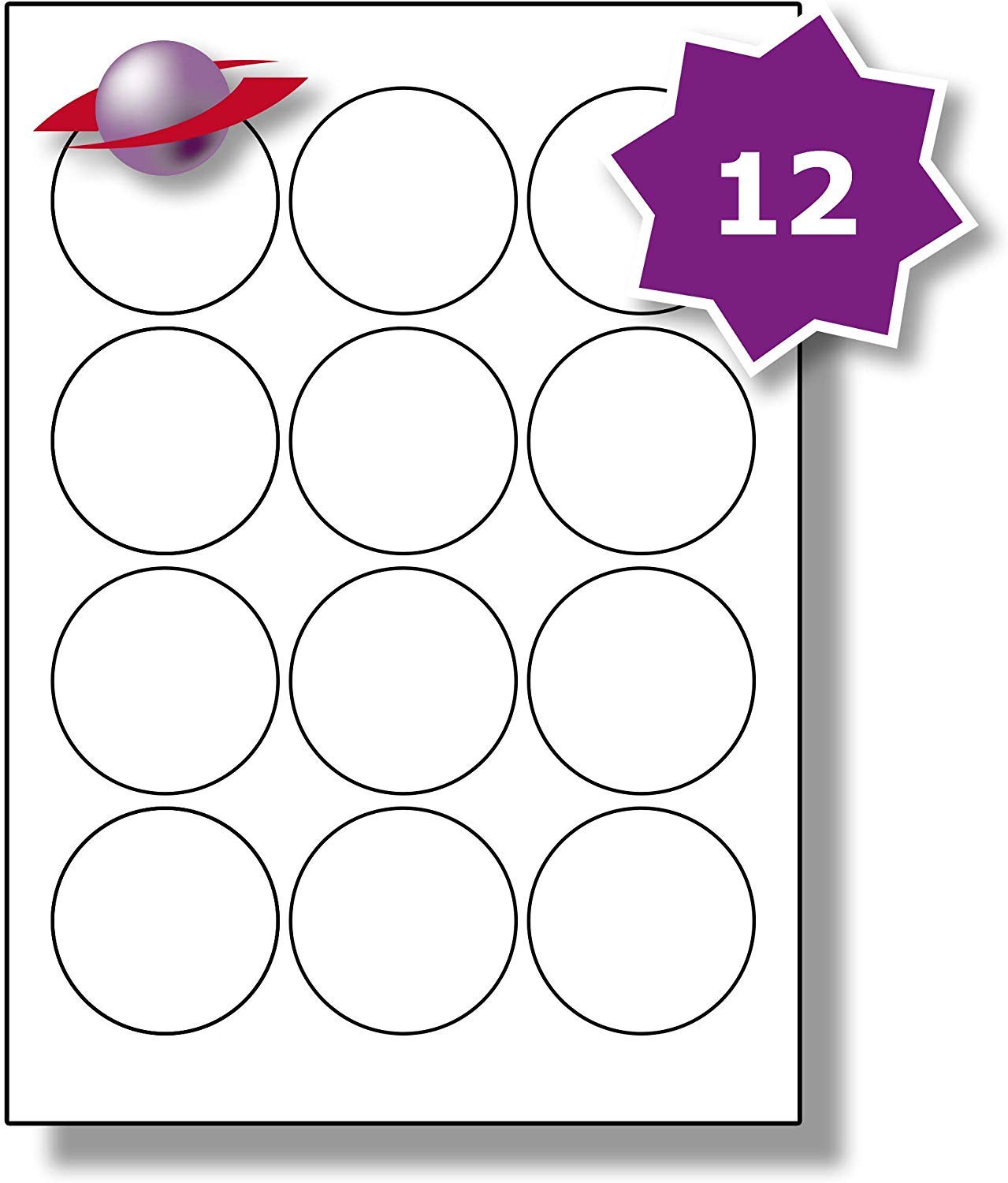 12 Per Page/Sheet, 5 Sheets (60 Round Sticky Labels), Label Planet White Blank Plain Matt Self-Adhesive A4 Circular Circle Permanent