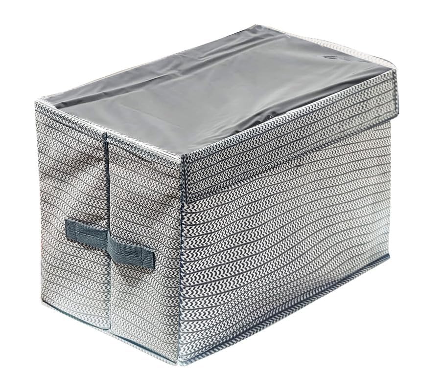 Large Non-Woven Storage Box with Transparent Lid | Foldable Clothes Organizer for Wardrobe, Closet & Home Storage (Grey)-image-0